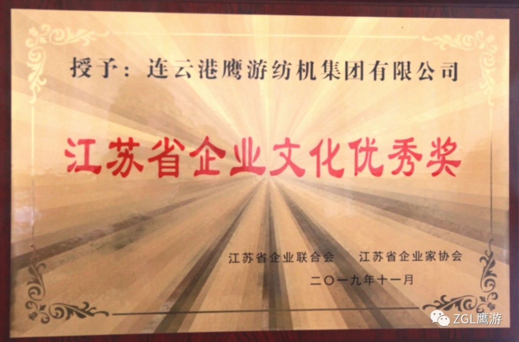 2019年江蘇省企業(yè)聯合會授予“江蘇省企業(yè)文化優(yōu)秀獎”